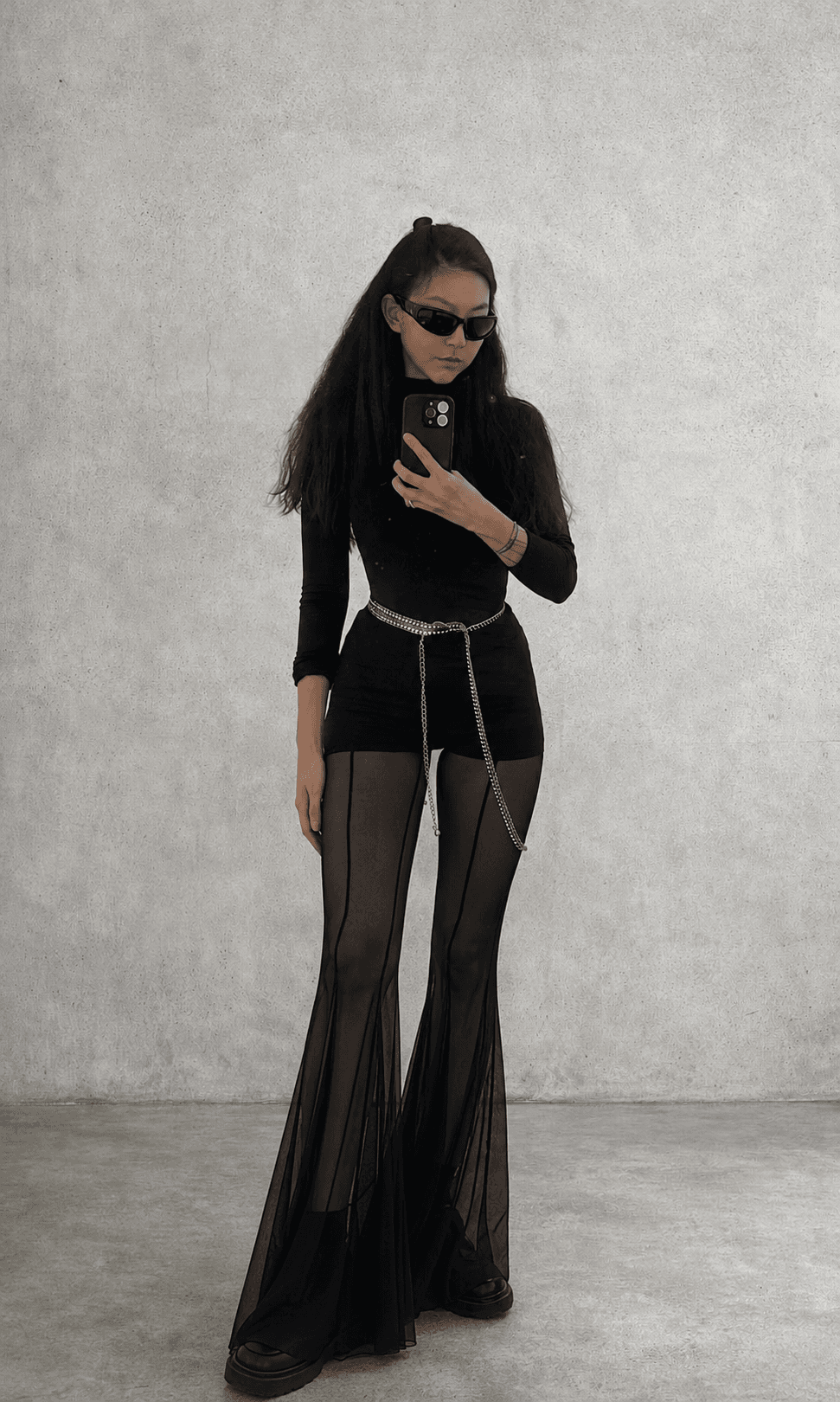 High-Waist Sheer Mesh Flare Pants