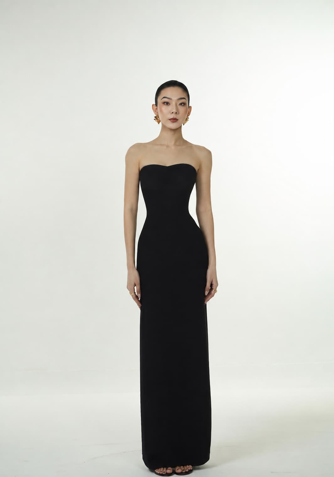 Strapless Maxi Dress with Detachable Off-Shoulder Sleeves
